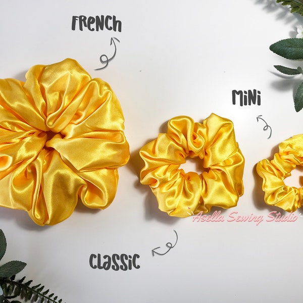 Soft Satin Scrunchies | French XXL Scrunchies, Classic Scrunchies, Mini Scrunchies, Silk Scrunchies, Jumbo Scrunchies - Golden Yellow