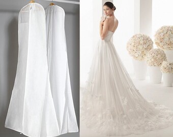 White 72" Breathable Long Bride Wedding Dress Bags Personalised Clothing Covers
