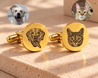 Manschettenknöpfe mit individuellem Haustierporträt, personalisiertes Erinnerungsgeschenk für Hund und Katze (Silber, Roségold, Gold)