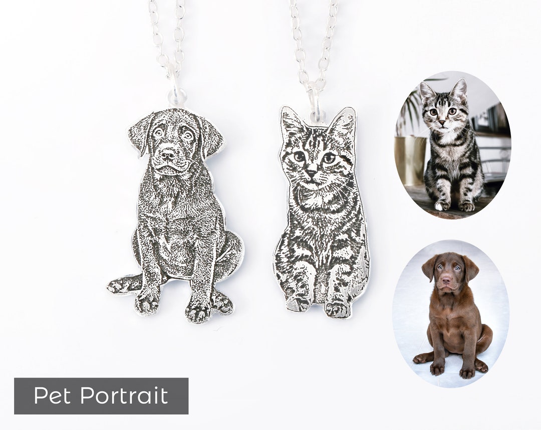 Custom Pet Portrait Necklace, Personalized Pet Photo Necklace, Pet Memorial Necklace, Picture