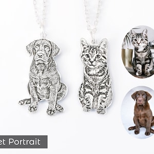 Custom Pet Portrait Necklace, Personalized Photo Jewelry, Pet Memorial Gift