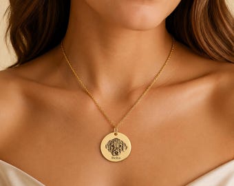 Custom Pet Portrait Necklace, Engraved Photo Pendant, Personalized Memorial Jewelry