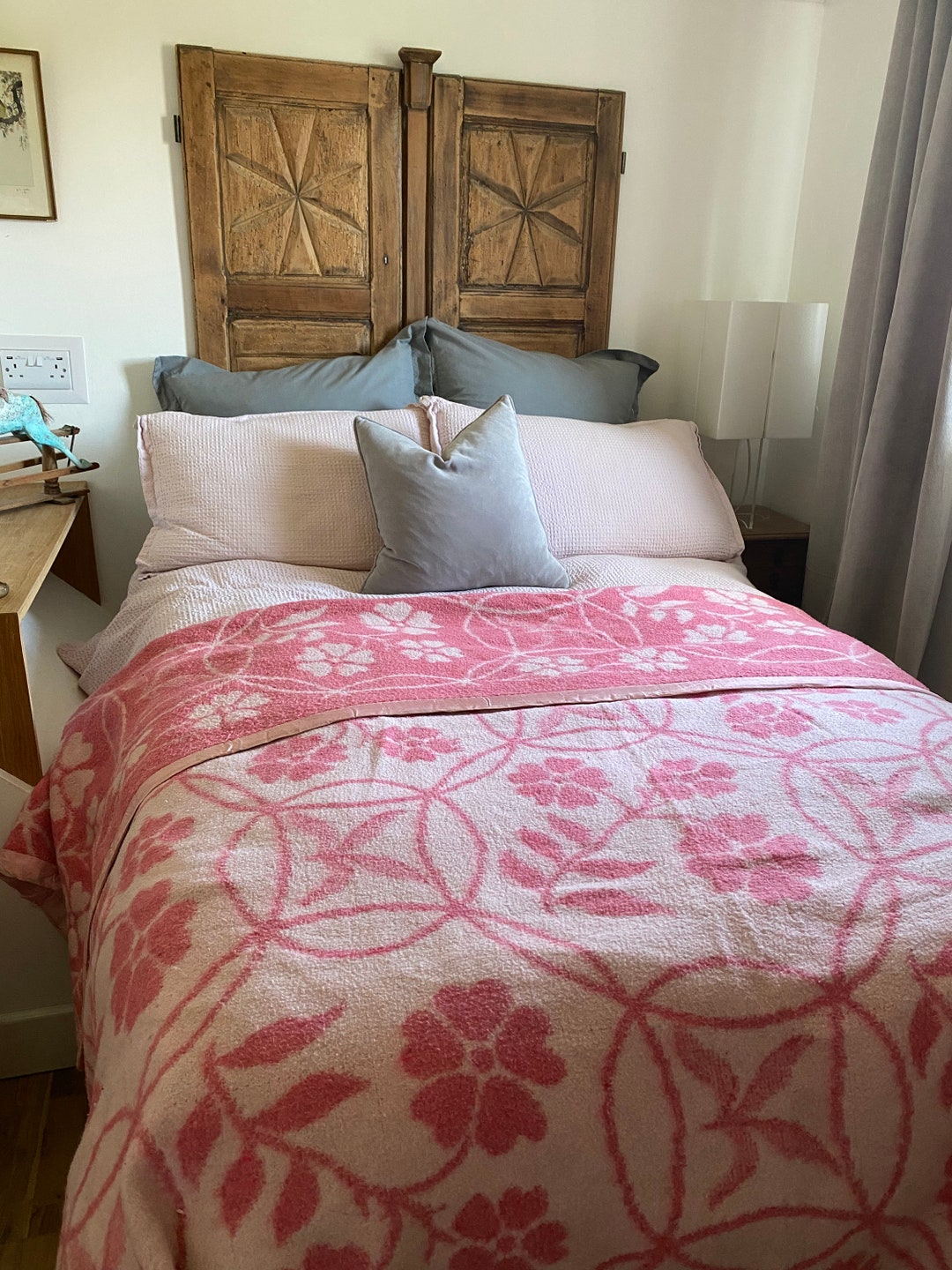 Reversible Large Vintage Wool Blanket. Two Shades of Pink on Etsy