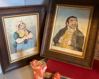 Pair of antique etchings. Satirical in nature.