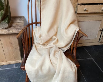 Large 1940’s pure wool blanket with very pale green stripes.
