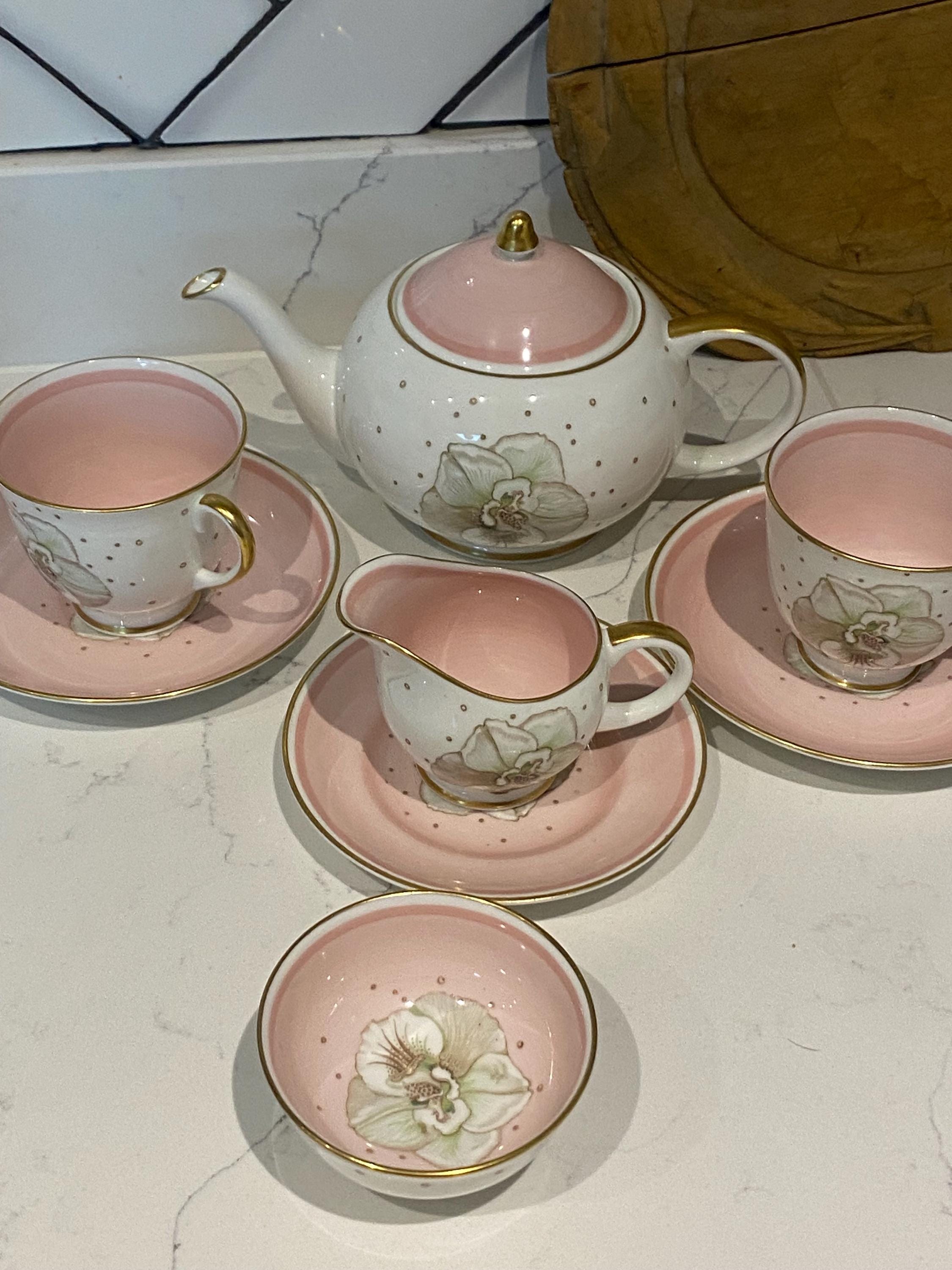 Susie Cooper Tea Set for Two. Vintage. on the “clematis” Pattern