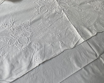English embroidered single size flat sheet. Beautiful embroidery. Please see description. Four available.