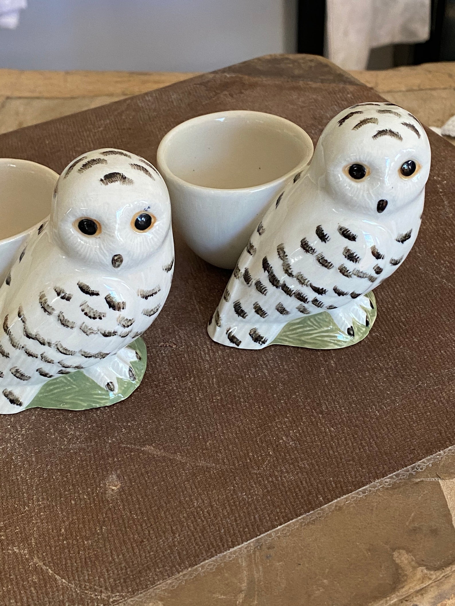 Two Quail pottery snowy owl egg cups very sweet made by a Etsy