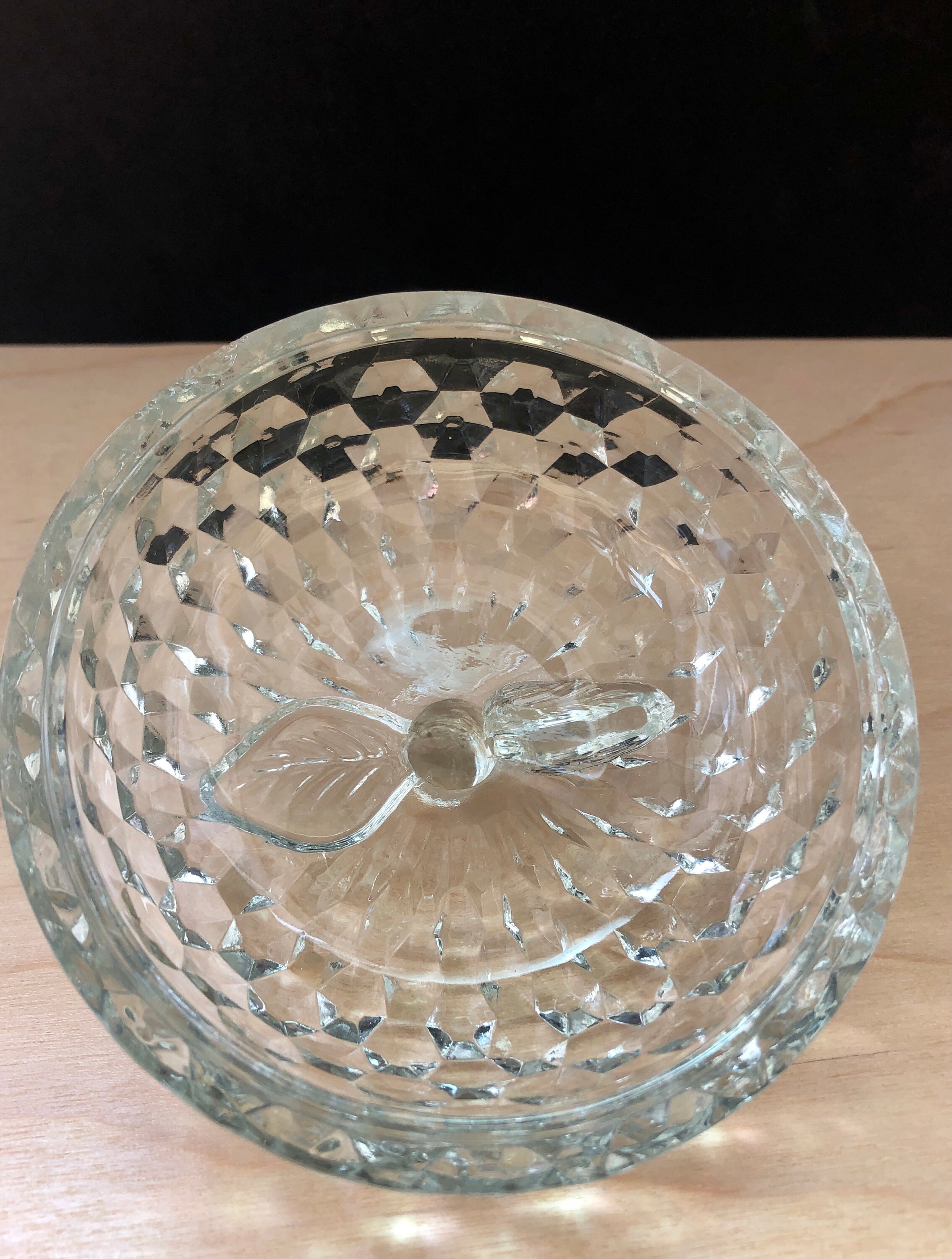 Vintage glass apple lidded candy dish hexagon diamond cut Etsy