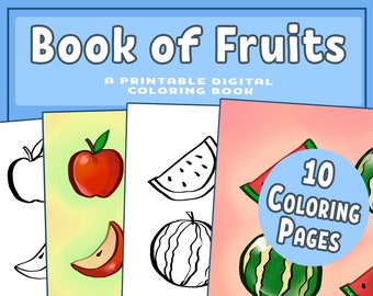 Book of Fruits Coloring Pages for Kids, Printable Fruit Activity (Digital Download)