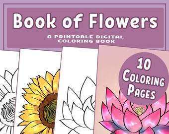 Book of Flowers Instant Download, Kids Coloring Pages, Printable Coloring Pages, DIGITAL, Flower Coloring Pages, Birthday Party Activity