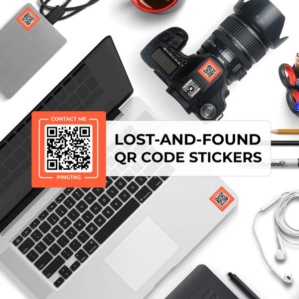 12 Unique Lost-And-Found QR Code Stickers. Durable & Waterproof Updatable Square Labels (0.86"). Lifetime PingTag membership included.