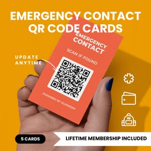 10 Einzigartige Notfall Kontakt QR-Code-Karten für Brieftasche, Gepäckanhänger, Rucksack, Medizinischen Ausweis, Schule Lanyard. Verloren und Gefunden. Update Info Jederzeit