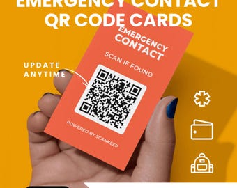 10 Einzigartige Notfall Kontakt QR-Code-Karten für Brieftasche, Gepäckanhänger, Rucksack, Medizinischen Ausweis, Schule Lanyard. Verloren und Gefunden. Update Info Jederzeit