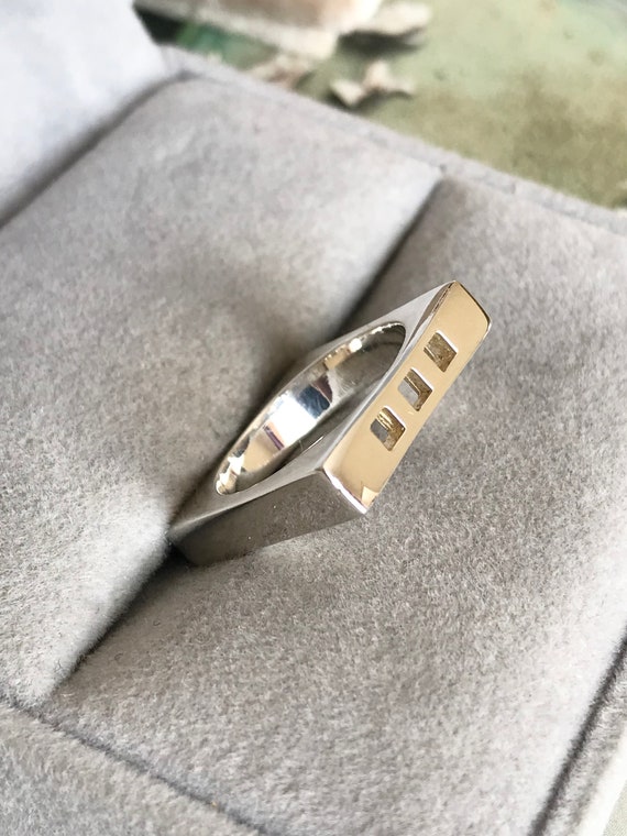 Solid Silver Square Ring, Sterling Silver Minimal… - image 1
