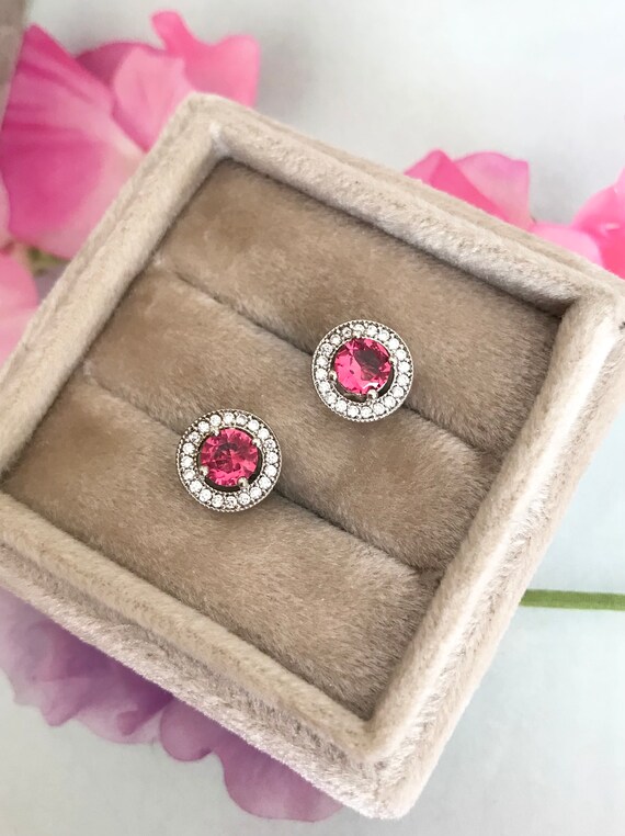 Sterling Silver Simulated Ruby Diamond CZ Studs, … - image 4
