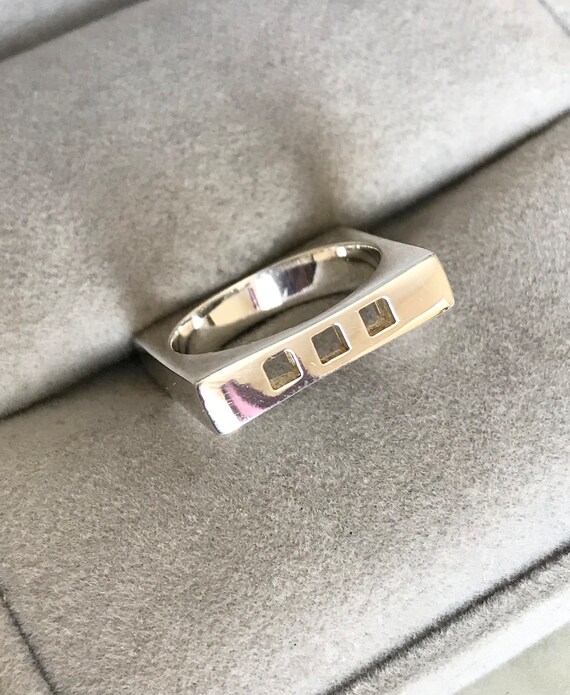 Solid Silver Square Ring, Sterling Silver Minimal… - image 2
