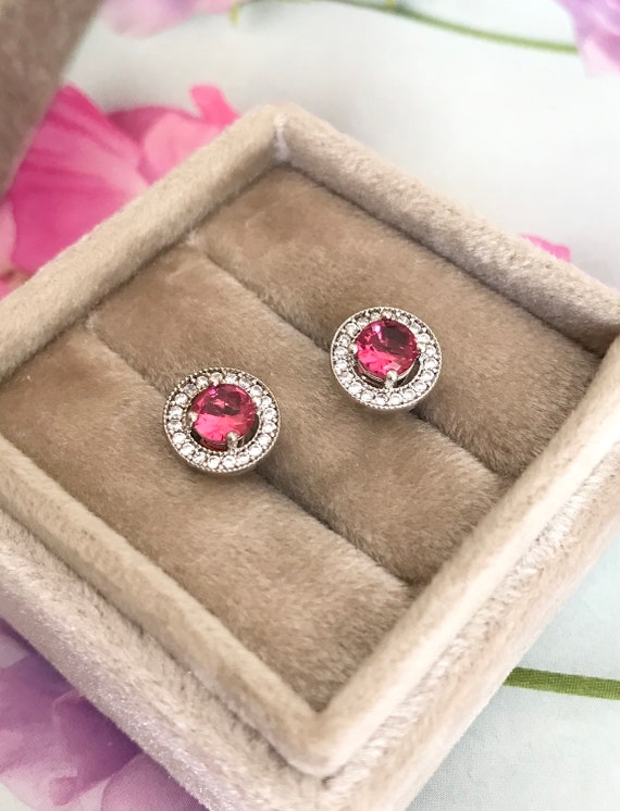 Sterling Silver Simulated Ruby Diamond CZ Studs, … - image 7