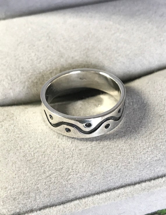 Sterling Silver Wave Ring, Solid Silver Patterned… - image 4