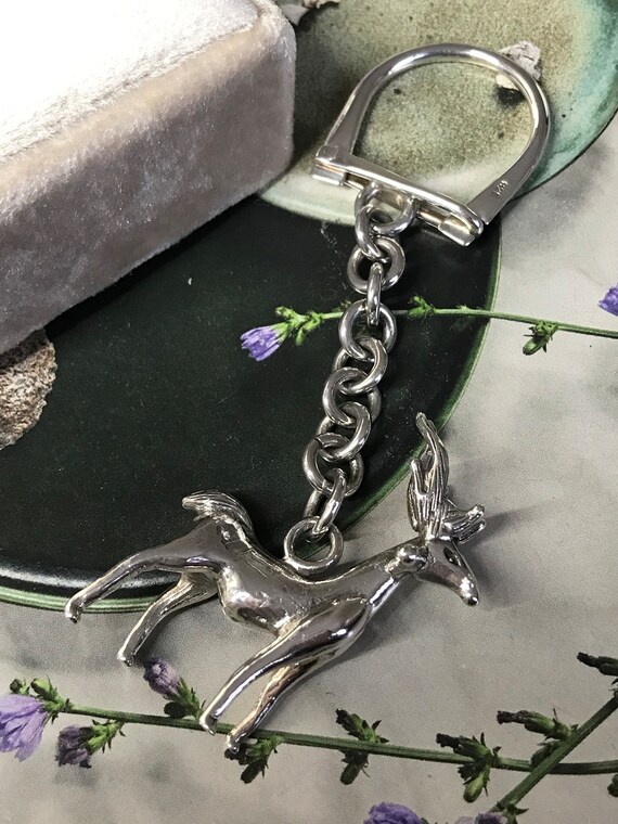 Deer Key Chain, Sterling Silver Solid Charm Keyri… - image 4