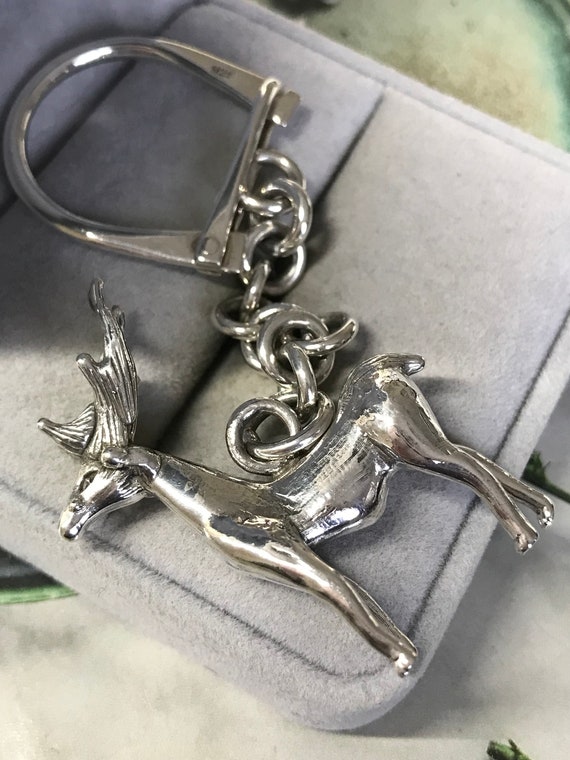 Deer Key Chain, Sterling Silver Solid Charm Keyri… - image 2