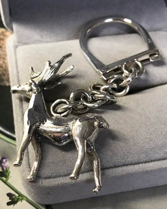 Deer Key Chain, Sterling Silver Solid Charm Keyri… - image 3