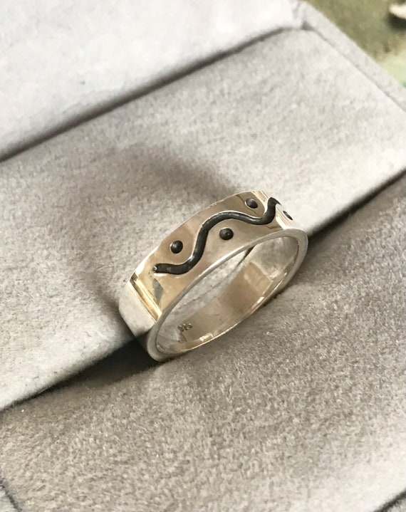 Sterling Silver Wave Ring, Solid Silver Patterned… - image 5