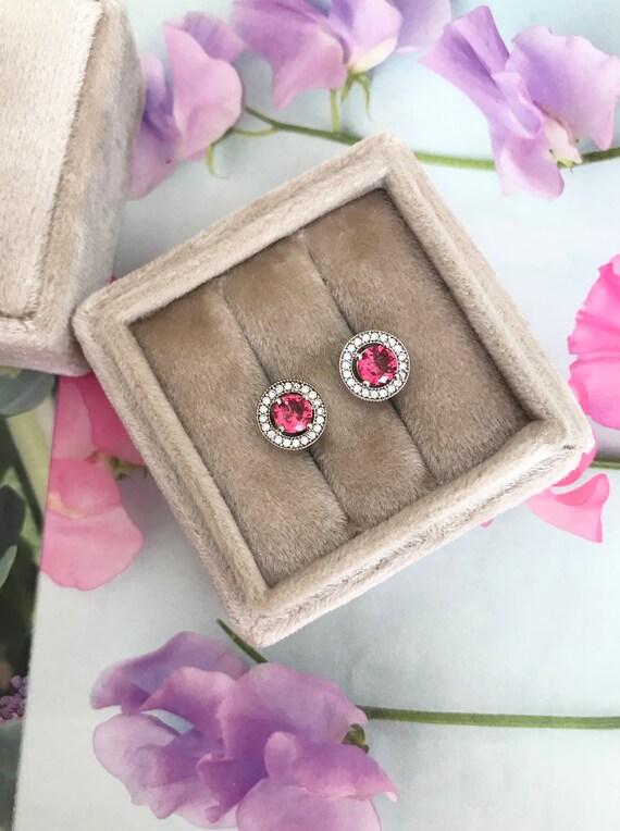 Sterling Silver Simulated Ruby Diamond CZ Studs, … - image 9
