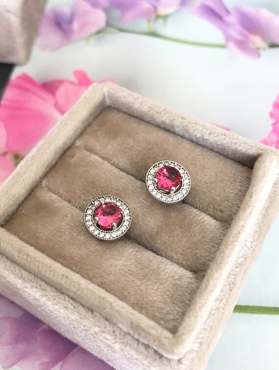 Sterling Silver Simulated Ruby Diamond CZ Studs, … - image 5