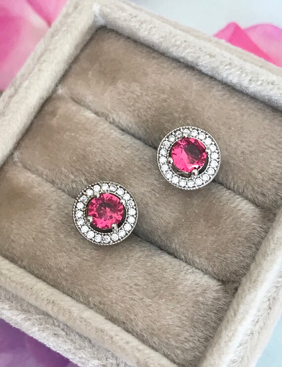 Sterling Silver Simulated Ruby Diamond CZ Studs, … - image 3