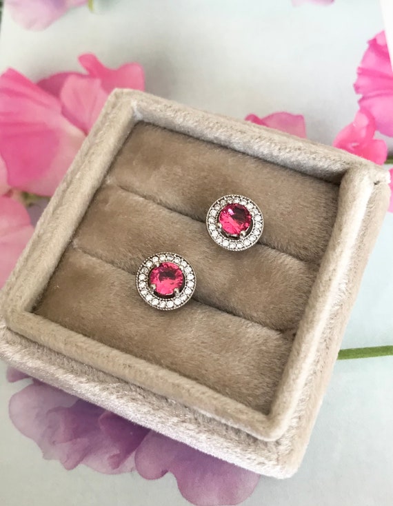 Sterling Silver Simulated Ruby Diamond CZ Studs, … - image 2
