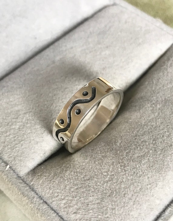 Sterling Silver Wave Ring, Solid Silver Patterned… - image 6