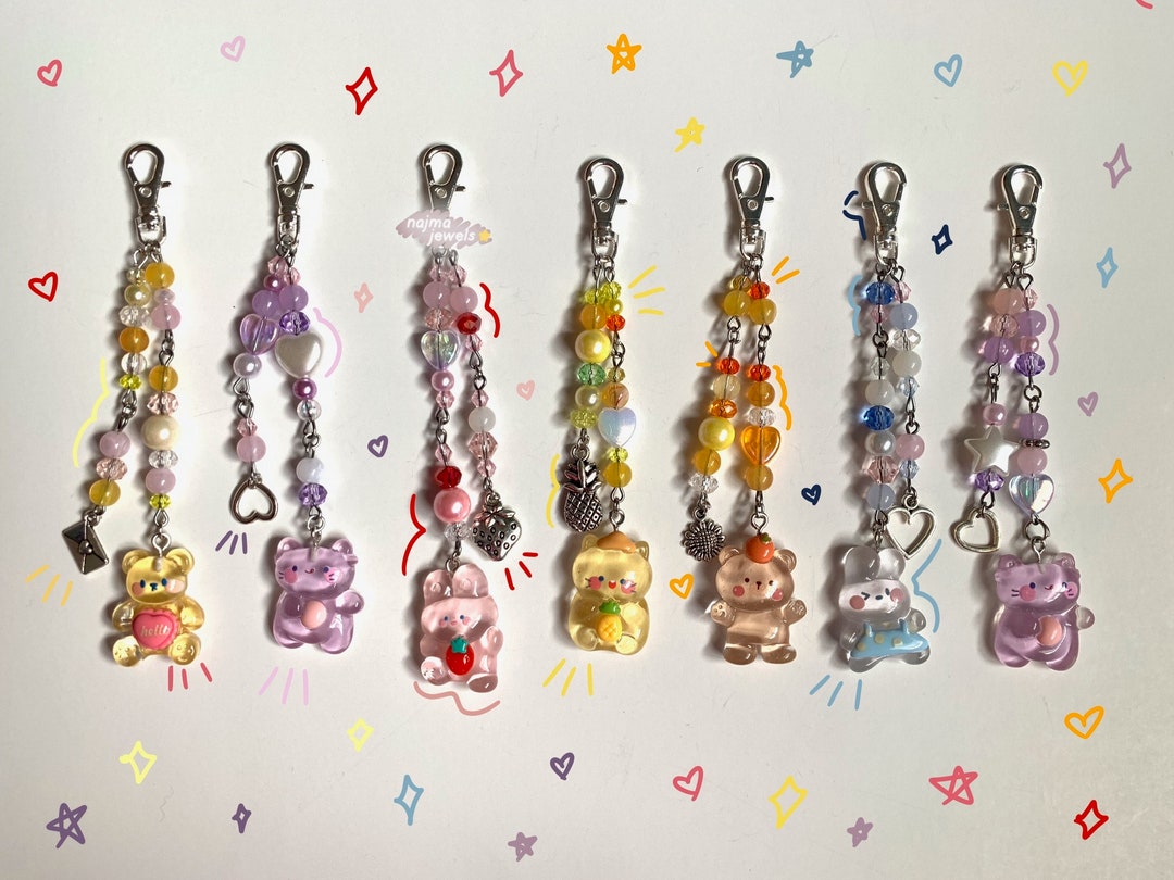 beads♡key chain Beaded Keychains Cute Beaded Bag Charms Y2K Style 90s