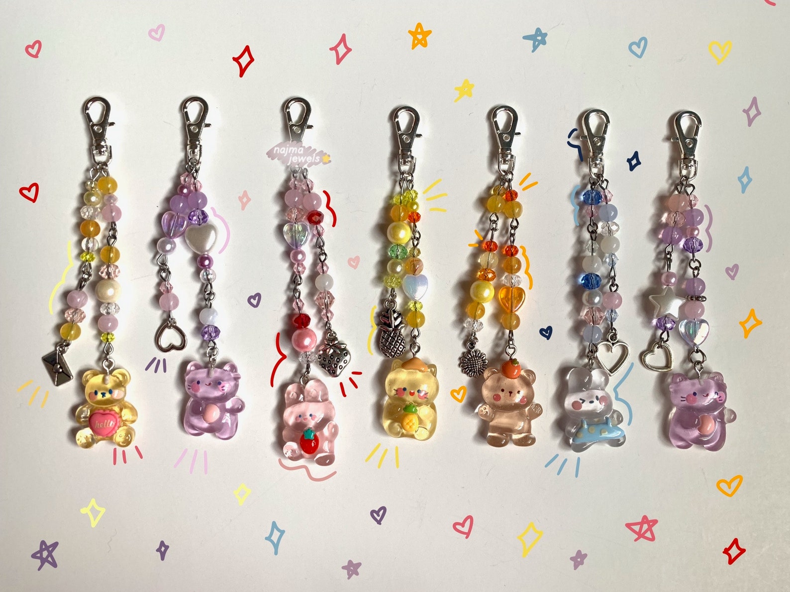 Cute Library Keychains Kawaii Cute Bear Bunny Keychains, Pastel Keychains Y2k Cutecore Cute ...