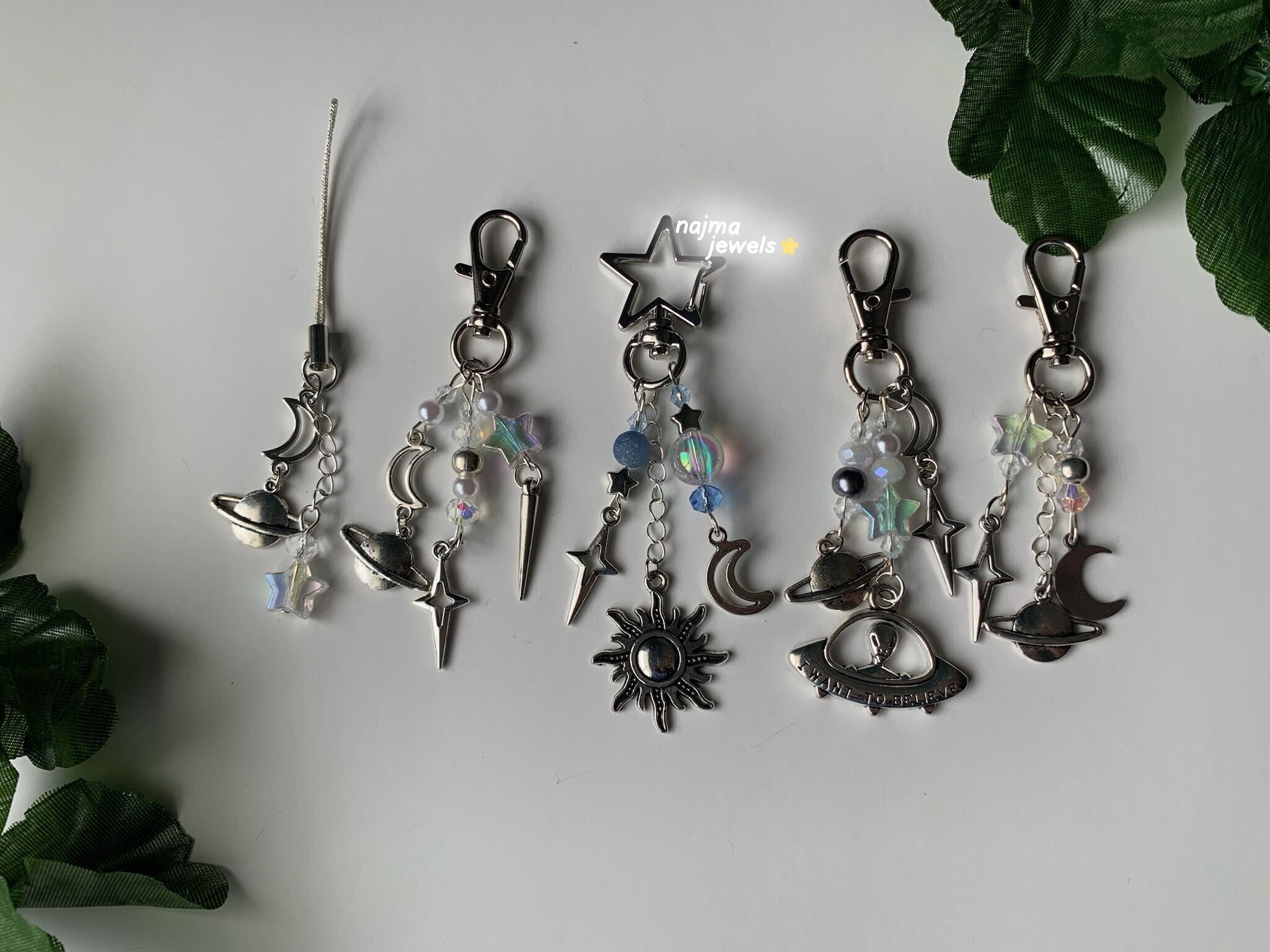 Silver Celestial Alien Y2k Keychain, Space Keychain, Alien Silver Celestial Alien Y2k Keychain, Space Keychain, Alien