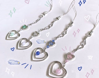 Breloque pour téléphone coeur perle : bracelet coquette kawaii