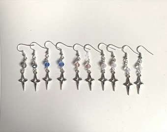 Crystal shooting star earrings | y2k jewelry grunge fairycore soft grunge earrings, alt jewelry, silver dangly earrings, crystal earrings