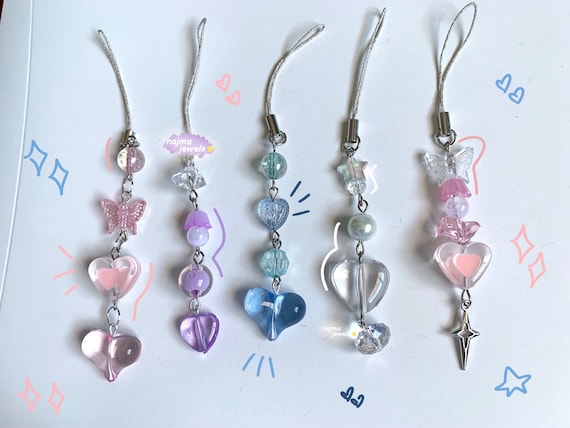 Beaded Phone Charms, Angelcore, Fairycore, Butterfly Pink