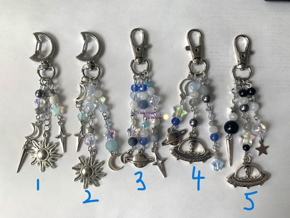 Silver Celestial Alien Y2k Keychain, Space Keychain, Alien