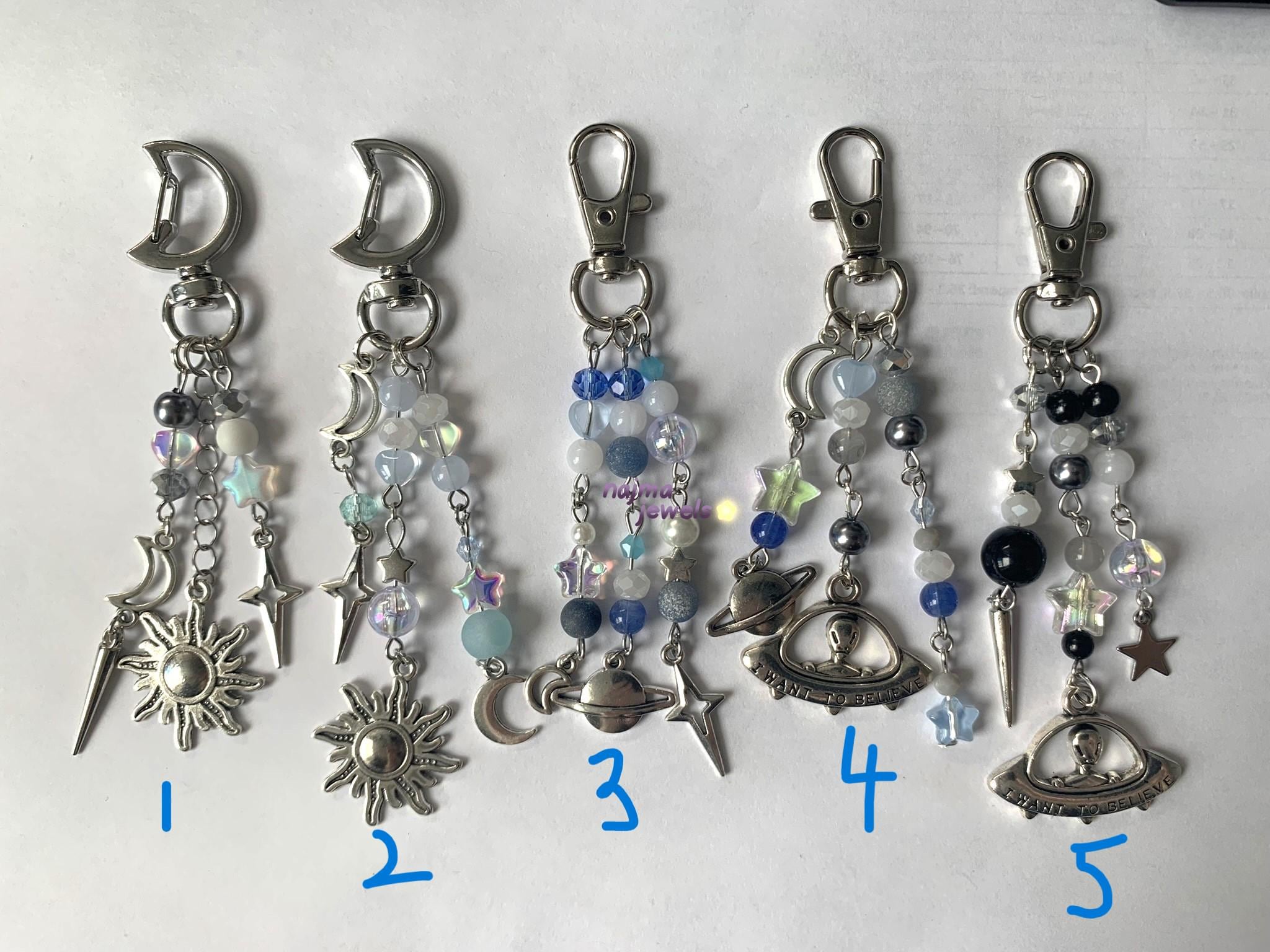 Silver Celestial Alien Y2k Keychain, Space Keychain, Alien