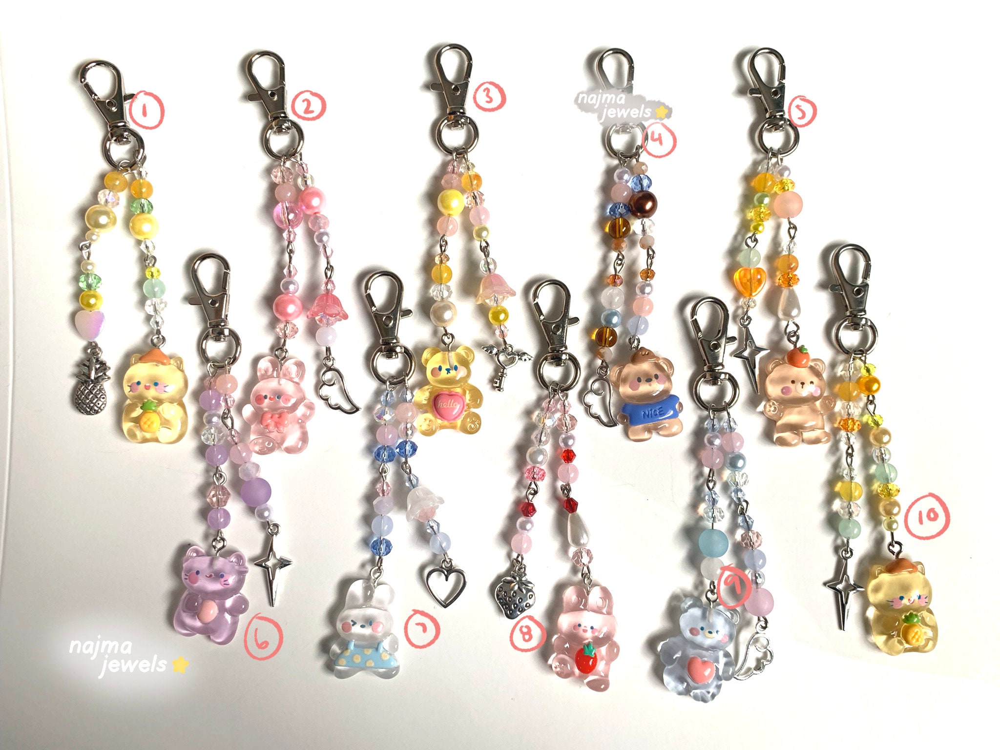 Kawaii Cute Bear Bunny Keychains Pastel Keychains Y2k Etsy