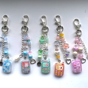Cellphone Kawaii beaded keychains | cute aesthetic phone strap in pink, green, blue, orange, charms keychain cute y2k kpop jelly