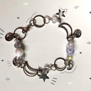celestial dreams bracelet | angelcore, fairycore, y2k accessories, y2k bracelet jewelry acubi aespa moon jewelry star bracelet charm
