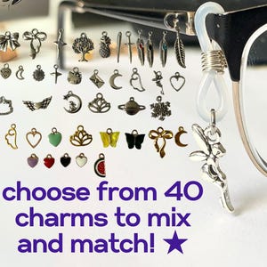 set of 2 glasses charms, dangle charms for glasses/sunglasses, choose from 40 charms! cute eyewear accessories