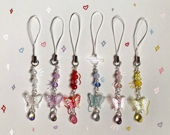 Beaded Butterfly Teardrop Phone Charm: Y2K Fairycore Strap