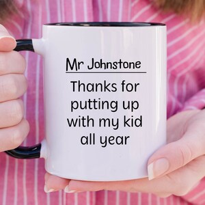 Thanks for Putting Up With My Kid Mug, Custom Teacher Appreciation Gifts for Women, End of Year Teacher Gift, Babysitter Gift, Kindergarten