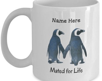 Custom made Gift for her 01 Mr Mrs Penguin Set of 2-  Matching His and Hers Mugs Cute Animal Couple Mugs Friendship Mugs
