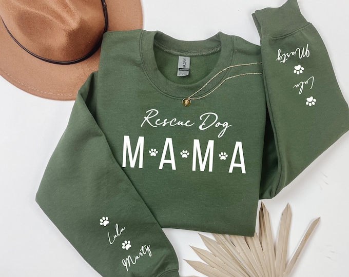 Featured listing image: Rescue Dog Mama Sweatshirt, Gift For Dog Mama, Dog Rescue Supporter, dog mama sweatshirt, embroidered dog mom crewneck personalized