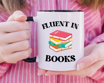 Bookworm mug, bookworm gift ideas, book lover gifts for women, gifts for booklovers, Book reader gifts, Fluent In, Book Lover Mug,