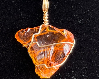Small/Dainty Rare Tangerine Orange Andara Pendant Monatomic Crystal Necklace